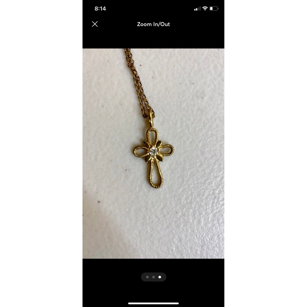 Gold Rhinestone Cross Necklace‎ - Picture 3 of 3
